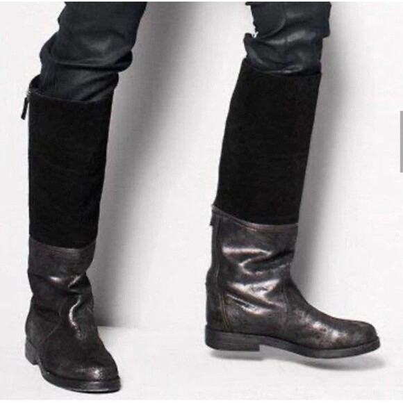 Eileen Fisher Boots Womens 7.5 Black Suede Metallic Tall Zipper Convertible - Picture 11 of 11